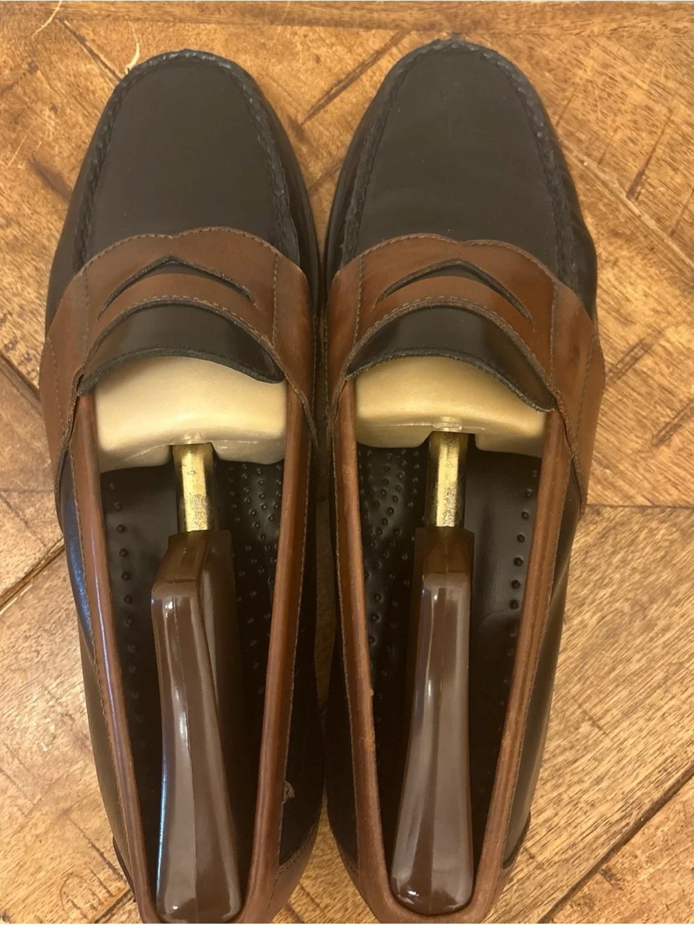 VTG GH Bass Weejuns Black & Brown Leather Slip On Penny Loafers Men's 9.5